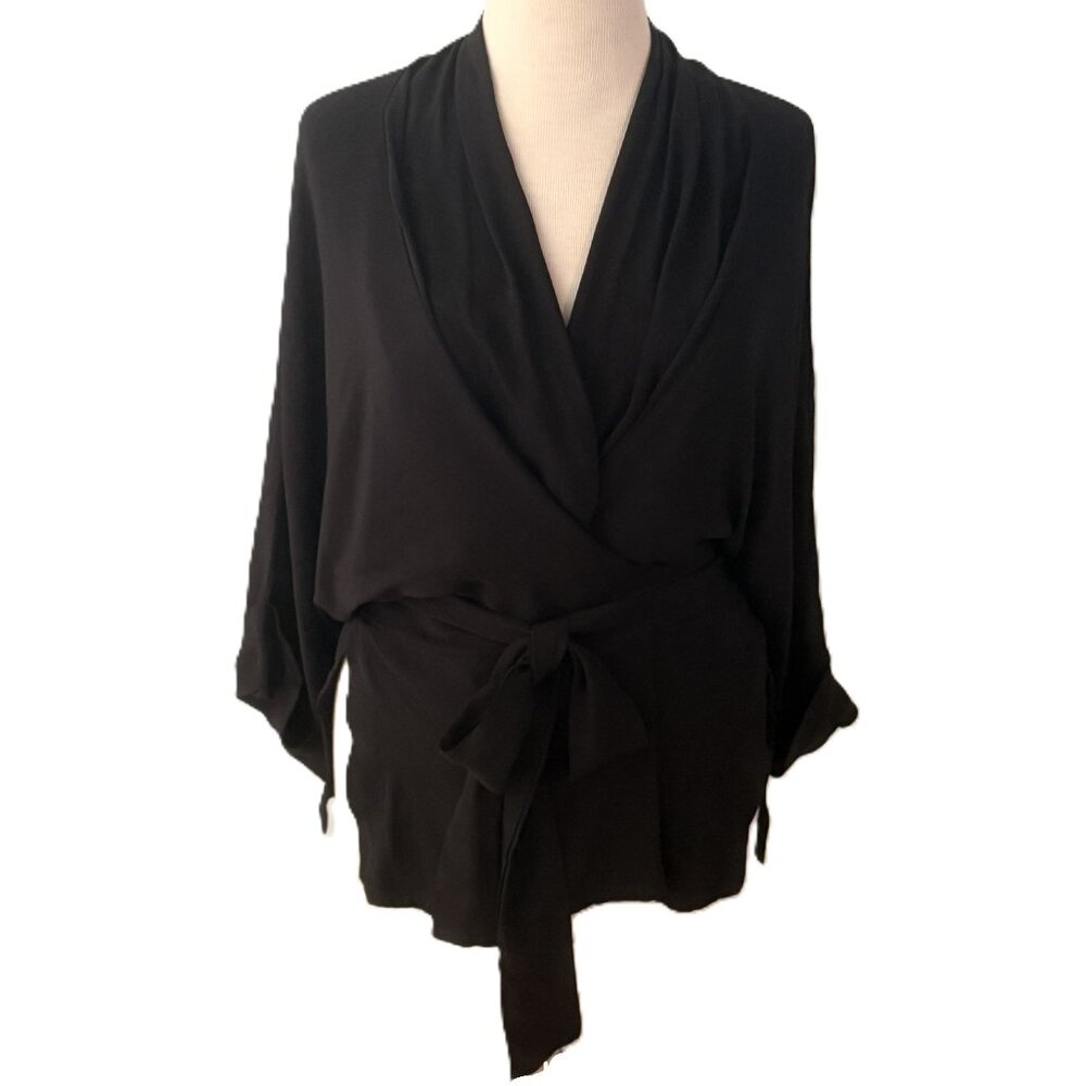 Rodebjer Women's Blouse Shirt Top Wrap Extra Small XS Black Kimono Sleeve Asian